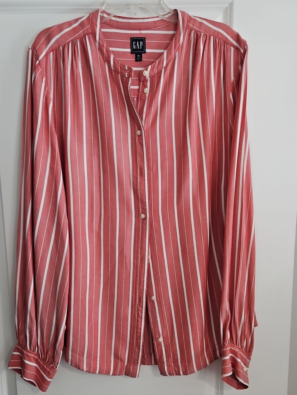 GAP Red and White Striped Button-Down Blouse